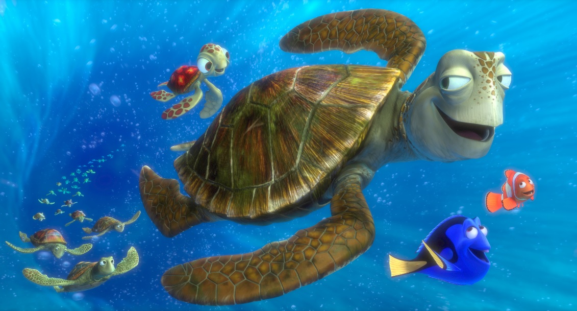 "FINDING NEMO 3D" (L-R) SQUIRT, CRUSH, DORY and MARLIN. ©2012 Disney/Pixar. All Rights Reserved.